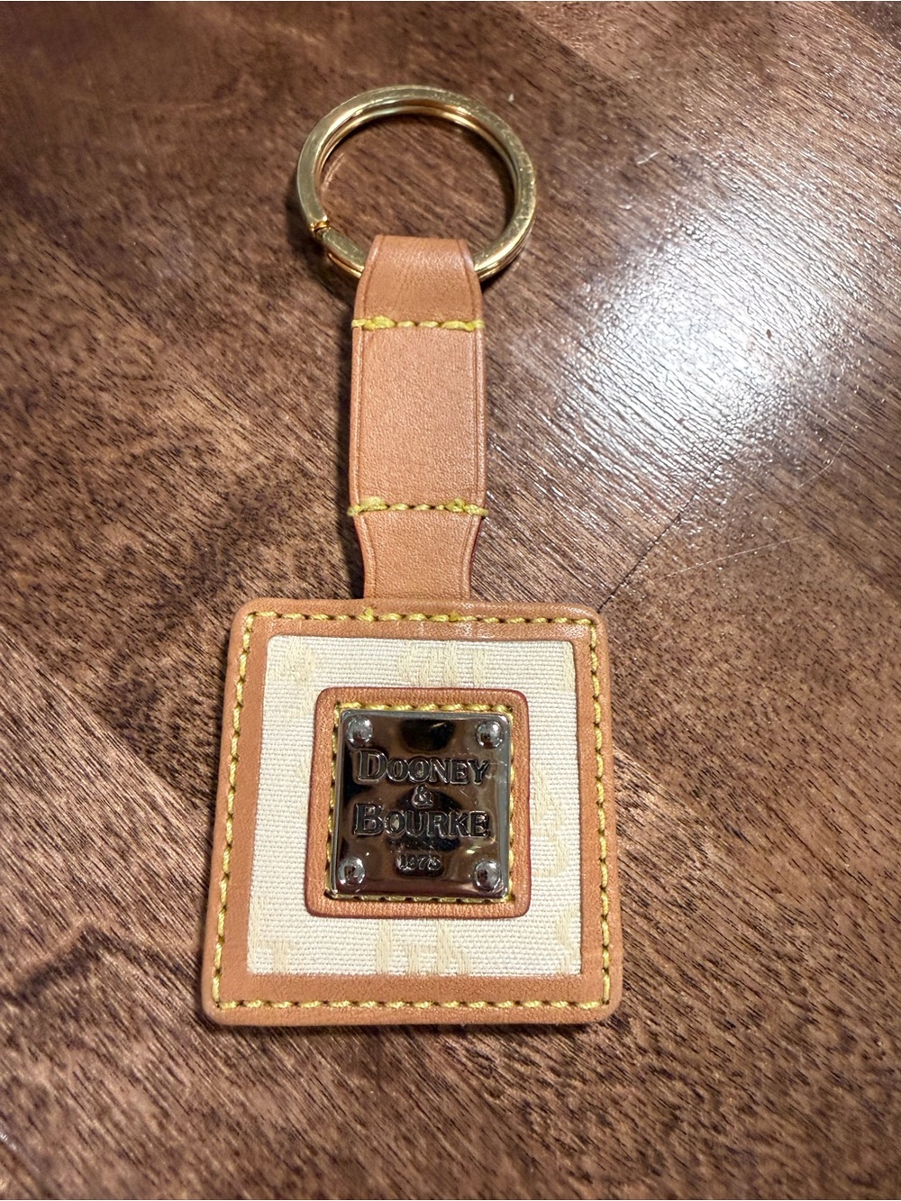 Dooney & Bourke Tan Leather Key Ring with Gold Hardware NWT